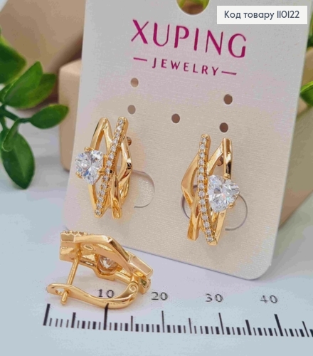 Сережки прикрашені Блискучими камінцями, 1,8см, англ. застібка,  XUPING 18К 110122 фото 1