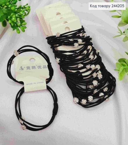 Резинка на планшетці (2шт) Шнурок з Бусинками в камінцях, 5см, Чорного кольору 244205 фото 1