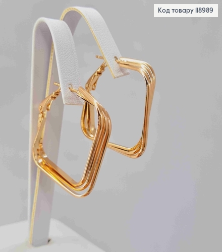 Серьги квадратные, длина 2,9см, Xuping 18K 118989 фото 1