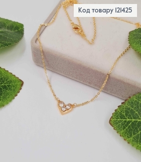 Цепочка 1мм с подвеской сердечком с камешками, длина 45+5см, якорное плетение, Xuping 18K 121425 фото