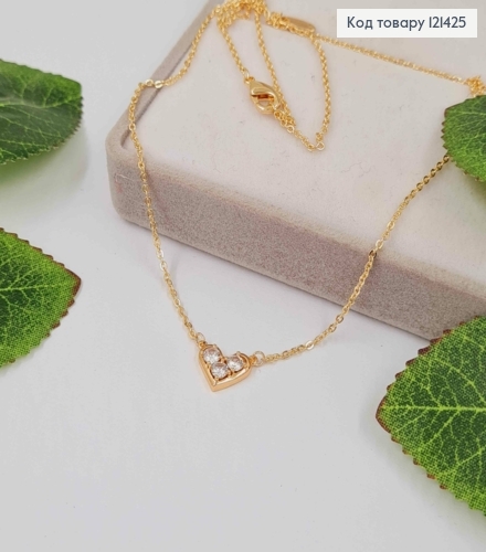 Цепочка 1мм с подвеской сердечком с камешками, длина 45+5см, якорное плетение, Xuping 18K 121425 фото 1