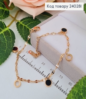 Браслет 15.5+3.5 см Van Cleef тонкий с чёрной эмалью, цвет золотой, Stainless Steel 240281 фото