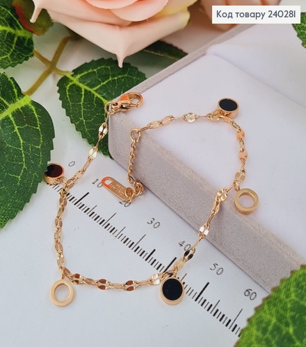 Браслет 15.5+3.5 см Van Cleef тонкий с чёрной эмалью, цвет золотой, Stainless Steel 240281 фото 1