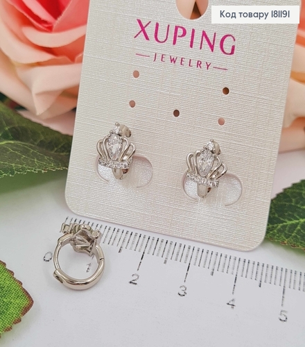 Сережки родовані, Кільця "Корона" в камінцях, 6мм, Xuping  181191 фото 1