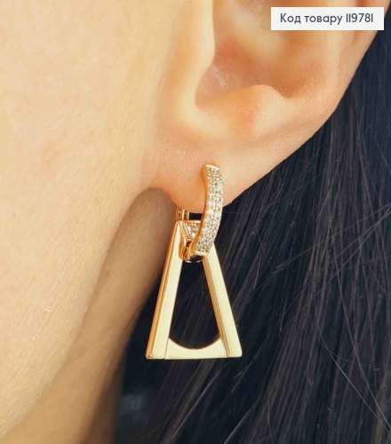 Серьги кольца подвижной подвеской и блестящими камешками, 1,3+1,8см, Xuping 18K 119781 фото 1