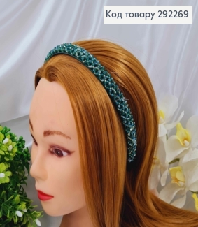 Обруч плетеный блестящим стеклярусом, ИЗУМРУДНЫЙ цвет, ширина 1,5 см. 292269 фото