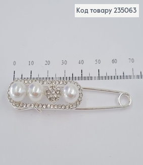 Брошь металл  Булавка серебряная с жемчужинами та камнями 235063 фото