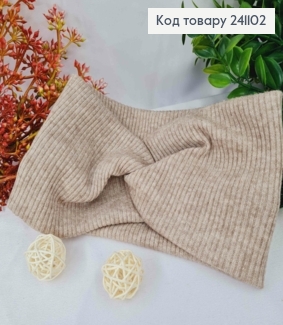 Повязка чалма, рубчик-мягкий, БЕЖЕВОГО цвета, диаметр 45см, ширина 11см, ручная работа, Украина. 241102 фото