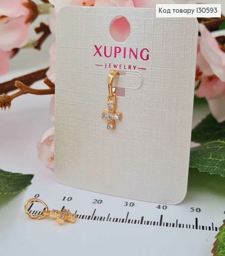 Хрестик в камінцях, 1*0,6см, Xuping 18K 130593 фото 1