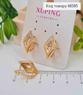 Серьги "Ромбы" украшены блестящими камнями, 1,7см, английская застежка, Xuping 18К. 118585 фото