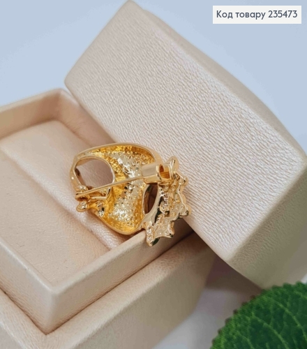 Брошь "Зубчик с короной" ЗОЛОТОГО цвета и камнями, размер 3*1,7см 235473 фото 2