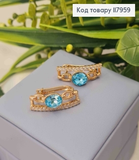 Серьги "Eyes of Freedom" с Голубым камнем сваровские, 2,5см, английская застежка, Xuping 18K 117959 фото
