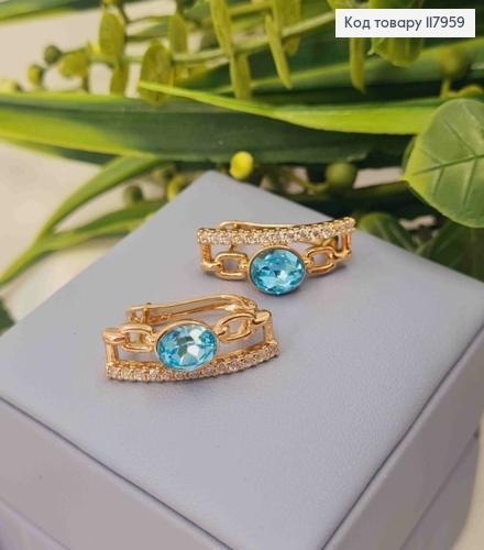 Серьги "Eyes of Freedom" с Голубым камнем сваровские, 2,5см, английская застежка, Xuping 18K 117959 фото 1