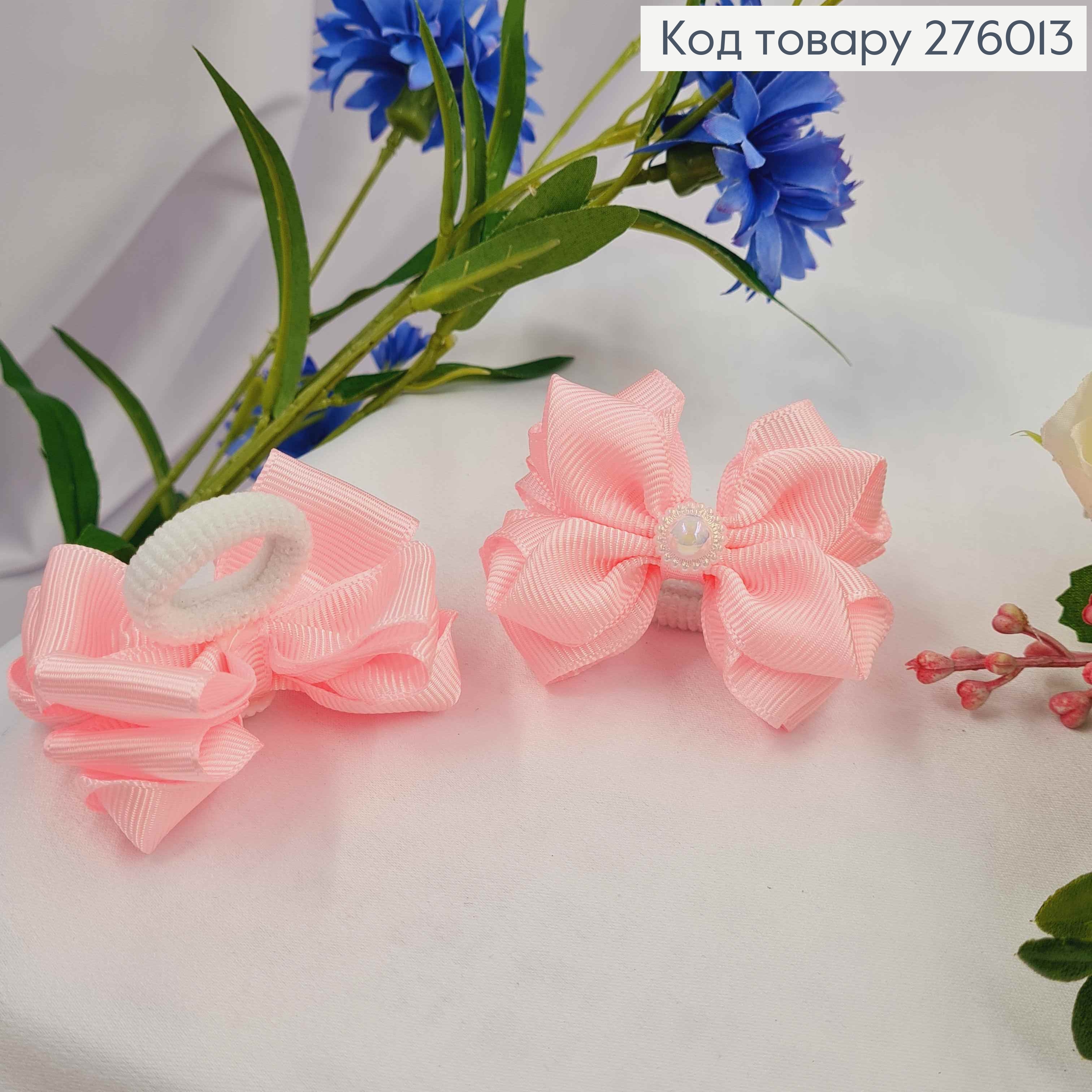 Резинка, БАНТ репсовий, Рожевого кольору з перлинкою 5,5*4см, Ручна робота 276013 фото 2