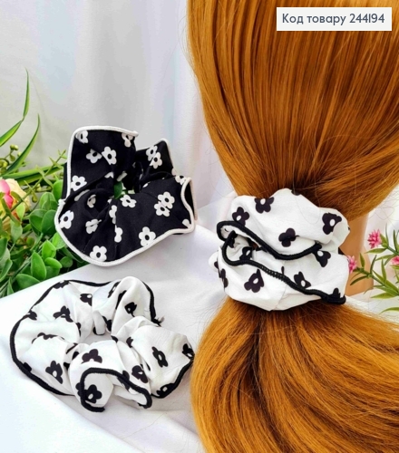 Резинка объемная с принтом "Цветочки", 10см, Черного/Белого цвета в ассортименте. 244194 фото 1