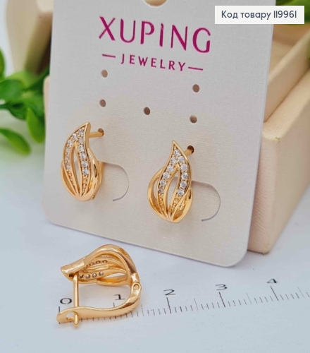 Серьги "Огоньки" украшены Блестящими камешками, дл. 1,5см, английская застежка, Xuping 18K 119961 фото 2