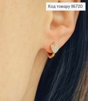 Сережки кільця 1см, Сердечка в камінцях, Xuping 18К 116720 фото