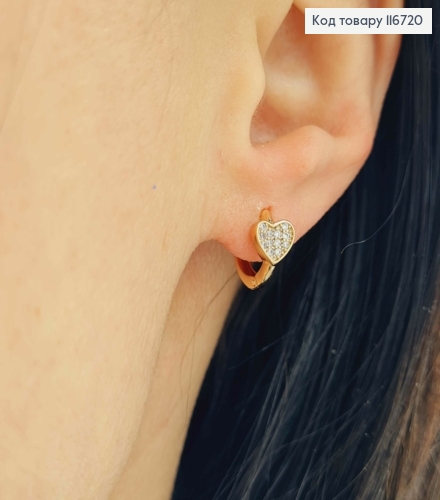 Сережки кільця 1см, Сердечка в камінцях, Xuping 18К 116720 фото 1
