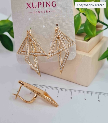 Сережки "Геометричні" з Блискучими камінцями, 3,1см, англійська застібка, Xuping 18К 118692 фото 3