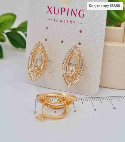 Сережки "Exclusive" прикрашені Блискучими камінцями, 2см, англійська застібка, Xuping 18К 118688 фото 2