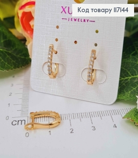 Серьги "ОВАЛЬНЫЕ" с одной строчкой камешков 1,4*0,2см (английская застежка), XUPING 18K 117144 фото