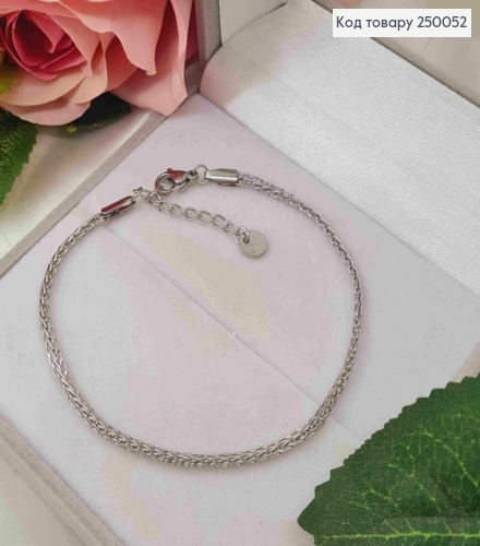 Браслет срібного кольору, ширина 3мм, довжина 19+3см, сталь Stainless Steel 250052 фото 1