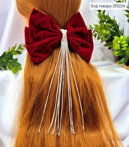 Бант Роскошный, БОРДО, КОРБАТНЫЙ, декорированный камнями 20см, на заколке автоматик, размер 17*9см 255224 фото 2