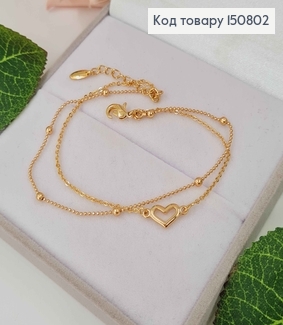 Браслет двойной, с шариками и сердечком, дл. 18+2,5см. Xuping 18K 150802 фото