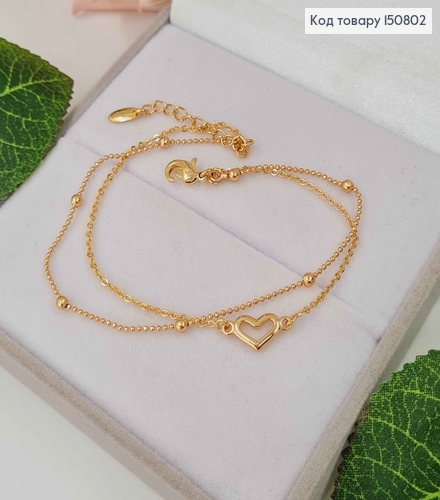 Браслет двойной, с шариками и сердечком, дл. 18+2,5см. Xuping 18K 150802 фото 1
