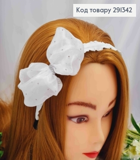 Обруч метал з Бантиком з огранзи зі стразами, Білого кольору 291342 фото