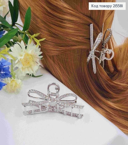 Краб металл "Бантик", 9см в камешках, серебряного цвета 215581 фото 1