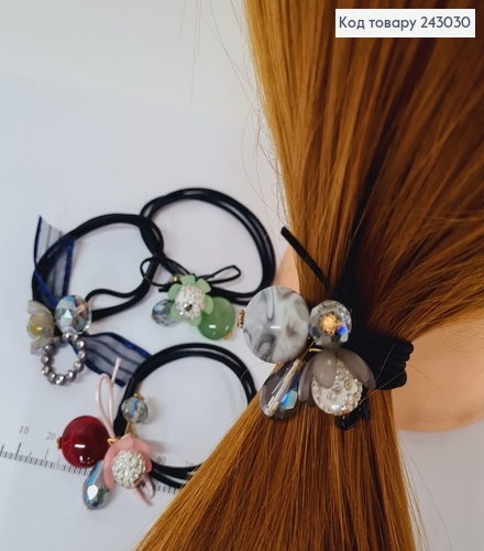 Резинка черная подводвийна Цветы с камнями асс. 243030 фото 1