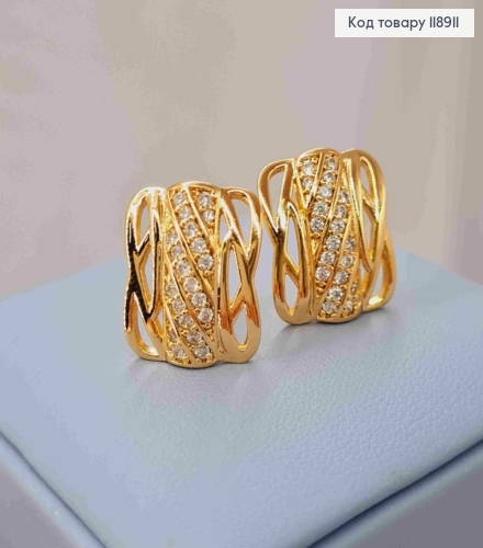 Серьги "Ретро" украшены Блестящими камешками, 1,7см, английская застежка, Xuping 18K 118911 фото 3