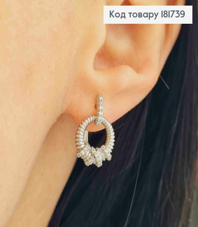 Серьги родованные "Элегантные" с Блестящими камнями, 1,7см, английская застежка, Xuping 181739 фото