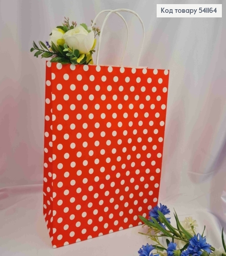 Пакет крафтовый, 26*33*12см, Красный в горошек 541164 фото 1