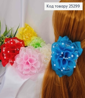 Резинка БАНТ-Квтка с Бусинками, огонза кристаллин, Цвета в ассортименте, 14см, Ручная работа 276047 фото