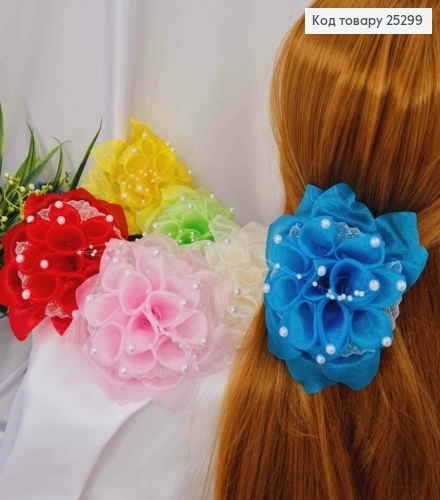 Резинка БАНТ-Квтка с Бусинками, огонза кристаллин, Цвета в ассортименте, 14см, Ручная работа 276047 фото 1