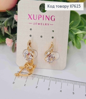 Сережки "Бажання" з великим Блискучим та маленькими камінцями, 1,6см, англ. застібка, Xuping 18К 117623 фото