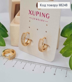 Серьги кольца украшены яркими камешками в три ряда, ширина 4,5мм, диаметр 1,5см, Xuping 18К. 118248 фото