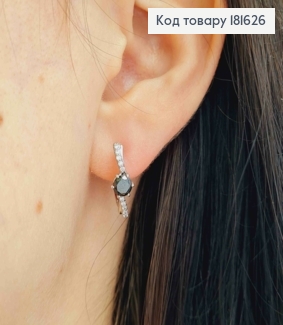 Серьги родованные с черным камнем,1,7см, англ. застежка XUPING 181626 фото