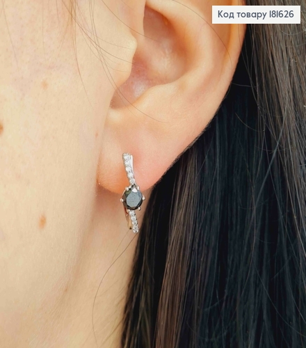 Серьги родованные с черным камнем,1,7см, англ. застежка XUPING 181626 фото 1