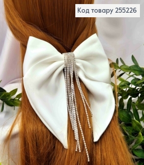Бант с камешками, БЕЛЫЙ, , на заколке автоматик, размер 15*15см 255226 фото
