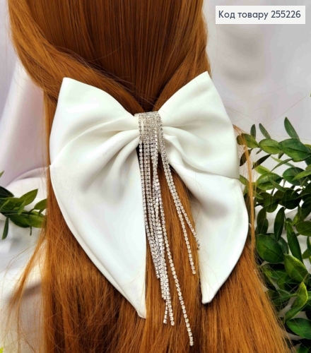 Бант с камешками, БЕЛЫЙ, , на заколке автоматик, размер 15*15см 255226 фото 1
