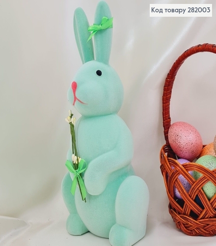 Заяц бархат мятный с  ивой  13х29 см 282003 фото 1