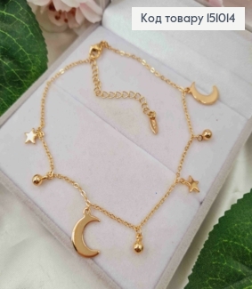 Браслет на ногу, якорное петление, Луна+Шарик+Звездочки, 22,5+5см, Xuping 18K 151014 фото