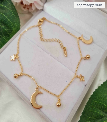 Браслет на ногу, якорное петление, Луна+Шарик+Звездочки, 22,5+5см, Xuping 18K 151014 фото 1