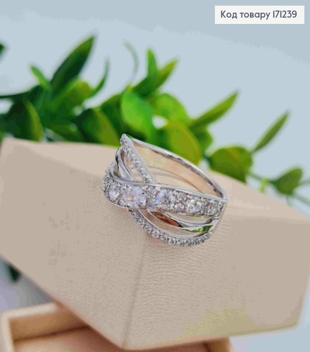 Кольцо родованное украшено Блестящими камнями, Xuping 171239 фото 3