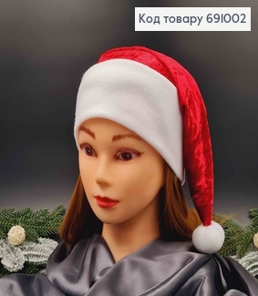 Шапочка новорічна, Червоного кольору, велюрова 691002 фото