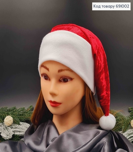 Шапочка новогодняя, Красного цвета, велюровая 691002 фото 1