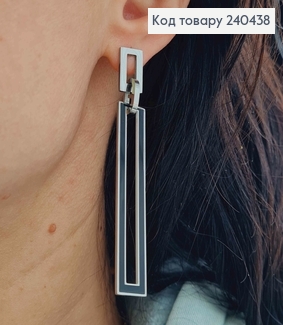 Серьги гвоздики, с прямоугольными подвесками, черного цвета, 5,5см, сталь Stainless Steel 260022 фото